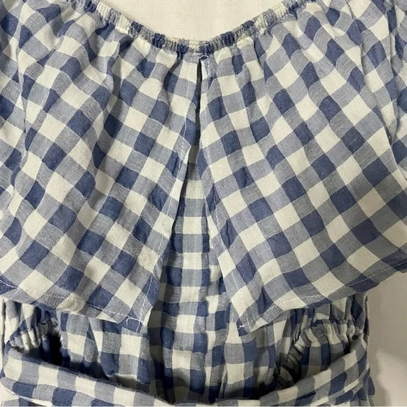 Anthropologie ie 11.1. Tylho Kinsey Off-The-Shoulder Blue & White Gingham Dress - Picture 9 of 15